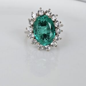 Genuine Emeraldine Quartz and White Zircon Ring Platinum over 925 Size 8…